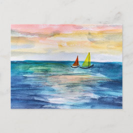 Cartão Postal De Festividades Cores d'água — Sunset com Barcos de Navegação