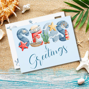 Cartão Postal De Festividades Cores náuticas marítimas e saudações