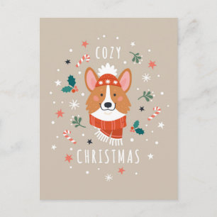 Cartão Postal De Festividades Corgi Aconchegante - Calor de Natal
