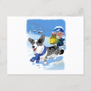 Cartão Postal De Festividades Corgi de Inverno