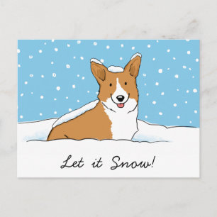 Cartão Postal De Festividades Corgi de neve de férias Deixá-lo nevar Cão de