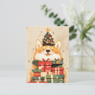 Cartão Postal De Festividades Corgi galês adorável com presentes de Natal