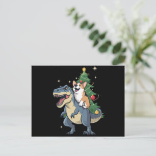 Cartão Postal De Festividades Corgi Natal Dinossauro Árvore Rex Férias Natal 
