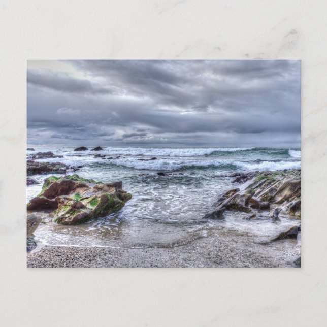 Cartão Postal De Festividades Cornish Beach Breaking Waves (Frente)