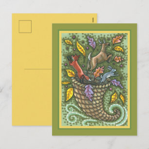 CARTÃO POSTAL DE FESTIVIDADES CORNUCOPIA DA VIDA SELVAGEM DA NATUREZA, ARTE FOLC