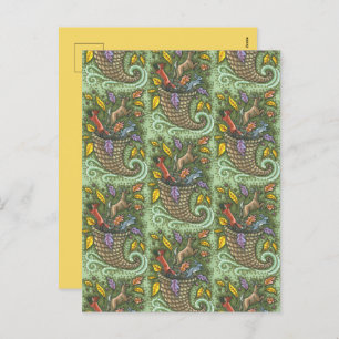 CARTÃO POSTAL DE FESTIVIDADES CORNUCOPIA DA VIDA SELVAGEM DA NATUREZA, ARTE FOLK