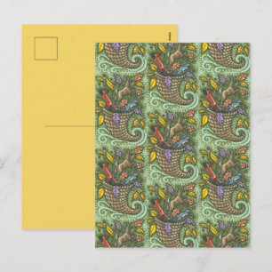 CARTÃO POSTAL DE FESTIVIDADES CORNUCOPIA DA VIDA SELVAGEM DA NATUREZA, ARTE FOLK