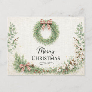 Cartão Postal De Festividades Coroa de Algodão Estilo Fazenda Feliz Natal