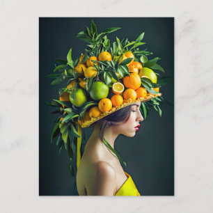 Cartão Postal De Festividades Coroa de Citrinos Exóticos com Cores Vibrantes