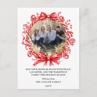 Cartão Postal De Festividades Coroa de Doce Bastão de Natal Foto Cartão de Natal