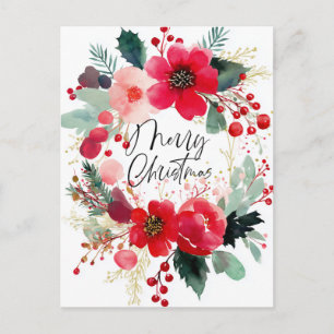 Cartão Postal De Festividades Coroa de Flores de Natal Alegre Férias
