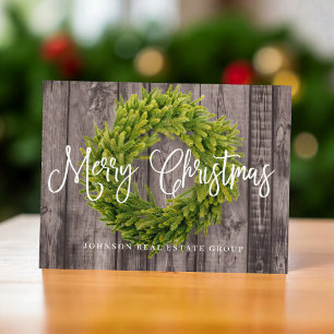 Cartão Postal De Festividades Coroa de Folhagem em Madeira Saudação de Natal