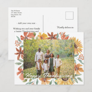 Cartão Postal De Festividades Coroa de Girassóis Feliz Dia de Ação de Graças Fot