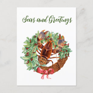 Cartão Postal De Festividades Coroa de Natal de Aquarela de Lagosta 