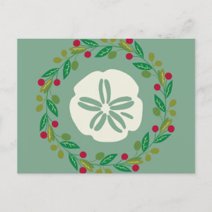 Cartão Postal De Festividades Coroa de Natal de Concha de Dólar de Areia
