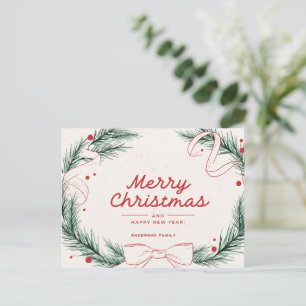 Cartão Postal De Festividades Coroa de Natal Elegante Família Nome 