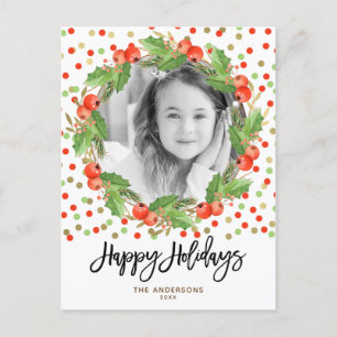 Cartão Postal De Festividades Coroa de Natal em Aquarela Foto de Férias Feliz Na