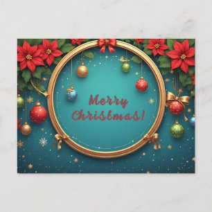 Cartão Postal De Festividades Coroa de Natal Floral Festiva 🎄✨ Poinsettia