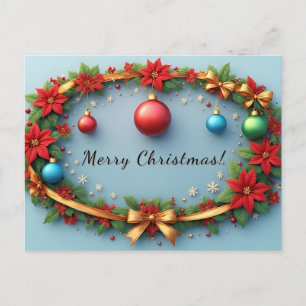 Cartão Postal De Festividades Coroa de Natal Floral 🎄✨ Ornamento de Poinsettia
