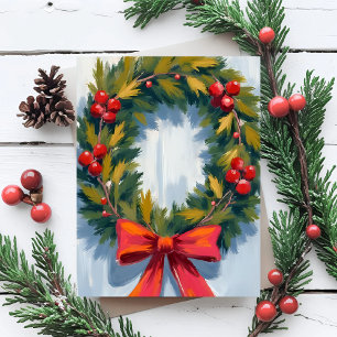 Cartão Postal De Festividades Coroa de Natal Laço Vermelho