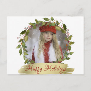 Cartão Postal De Festividades Coroa de Natal Vermelha Personalizada com Azevinho