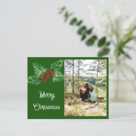 Cartão Postal De Festividades Coroa de pinheiro em aquarela pintada à mão e baga