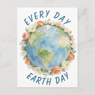 Cartão Postal De Festividades Coroa do Dia da Terra Todos os Dias Arte em Aquare