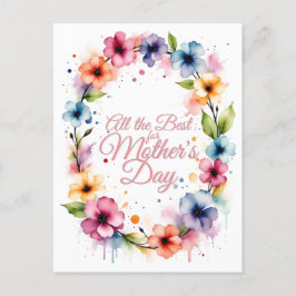 Cartão Postal De Festividades Coroa Floral de Água-Marinha para o Dia das Mães