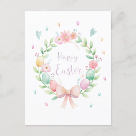 Cartão Postal De Festividades Coroa Páscoa delicada com flores e ovos