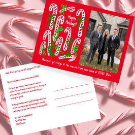 Cartão Postal De Festividades Corporate Candycanes CUSTOM PHOTO Christmas