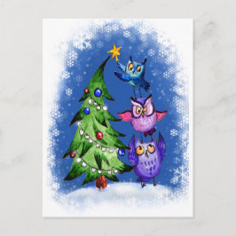 Cartão Postal De Festividades Coruja azul de Natal