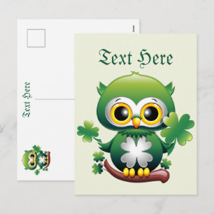 Cartão Postal De Festividades Coruja Bebê Fofo St Patrick Desenho