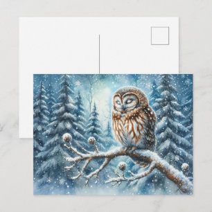Cartão Postal De Festividades Coruja da Floresta Serena Floresta de Inverno Vida