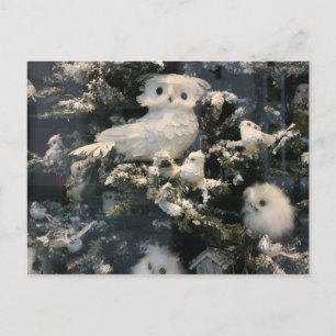Cartão Postal De Festividades Coruja decorativa na árvore de natal