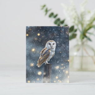 Cartão Postal De Festividades Coruja em neve Solstício de inverno