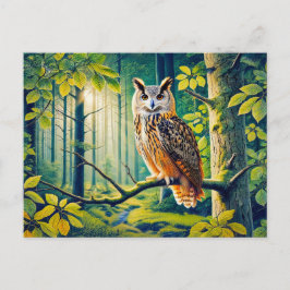 Cartão Postal De Festividades Coruja-real na Floresta