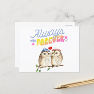 Cartão Postal De Festividades Corujas Fofas Sempre e Para Sempre Apaixonadas