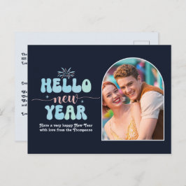 Cartão Postal De Festividades Cosmic Ice New Year Retro Modern Blue Photo