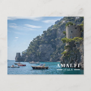 Cartão Postal De Festividades Costa Amalfitana Itália Barcos e Torre