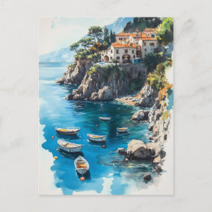 Cartão Postal De Festividades Costa de Dreamy Amalfi: Design de pintura por aqua