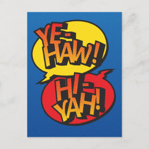 Cartão Postal De Festividades Cowboy vs ninja pop art - primário