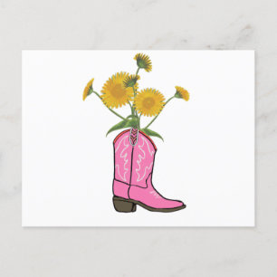 Cartão Postal De Festividades Cowgirl Western Postcard Pink Boot