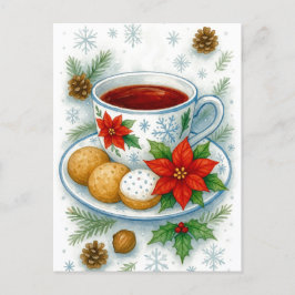 Cartão Postal De Festividades Cozy Christmas Tea & Cookies Holiday Postcard