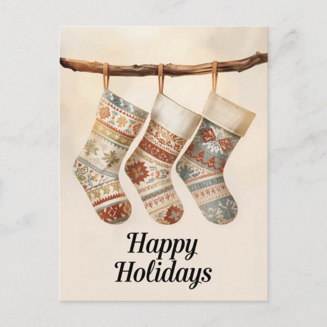 Cartão Postal De Festividades Cozy Patterned Christmas Stockings (Frente)