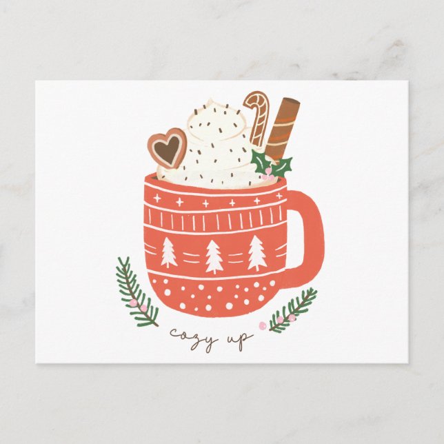 Cartão Postal De Festividades Cozy Up chocolate quente Natal (Frente)