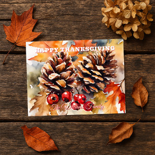 Cartão Postal De Festividades Cozy Watercolor Pine e Berry - Ação de Graças