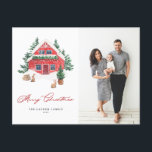 Cartão Postal De Festividades Cozy Watercolor Red Christmas Cottage Photo<br><div class="desc">Feliz Natal! Envie Cartões de natal quentes para a família e amigos com este cartão postal de Natal personalizável. Ele apresenta uma casota vermelha de água de Natal com uma cena maravilhosa de inverno. Personalize este cartão postal de Natal com foto de aquarela adicionando seus próprios detalhes. Este aconchegante cartão...</div>