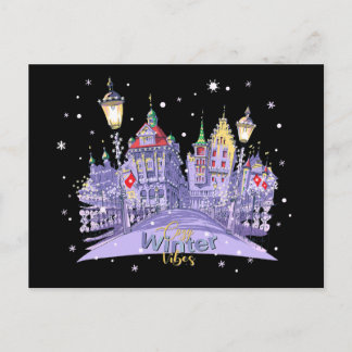 Cartão Postal De Festividades Cozy Winter City Illustration with Snowy Night