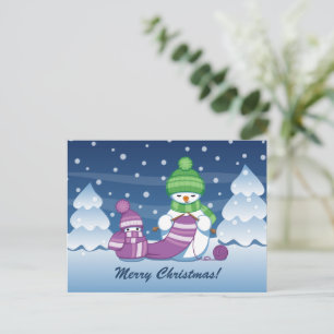 Cartão Postal De Festividades Crafty Snowman a tricotar Scarf