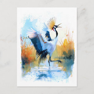 Cartão Postal De Festividades Crane Cortada Dançando em Água